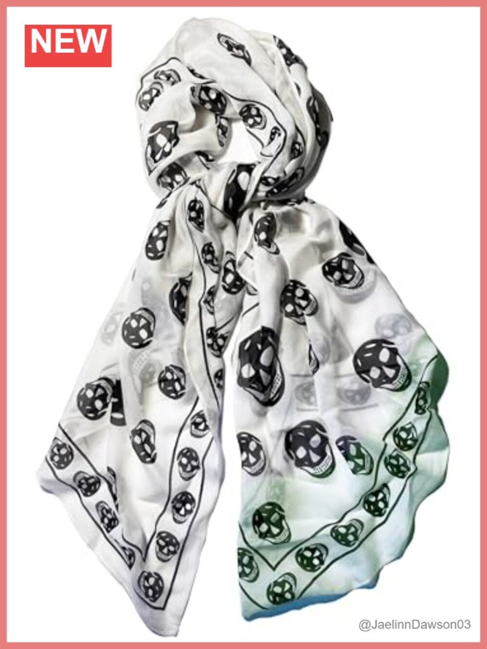 Pure Silk Chiffon Skull Scarf 26x59 Punk Goth Wrap